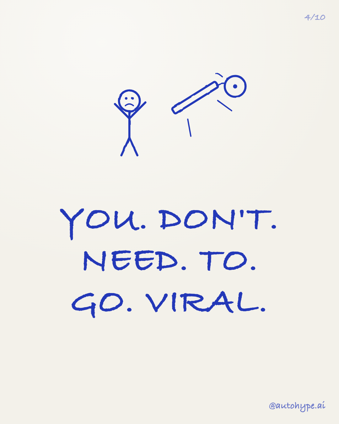 Peak escalation: the stick figure flips a table, a vinyl record flies through the air — 'YOU. DON'T. NEED. TO. GO. VIRAL.'