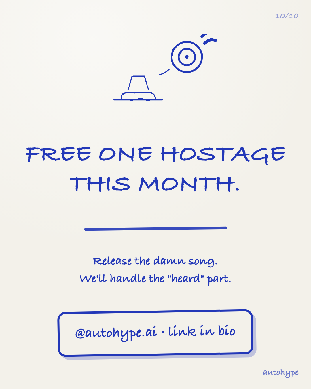 An open, empty grave and a vinyl flying away trailing a wifi signal: free one hostage this month. Release the damn song. We'll handle the 'heard' part.